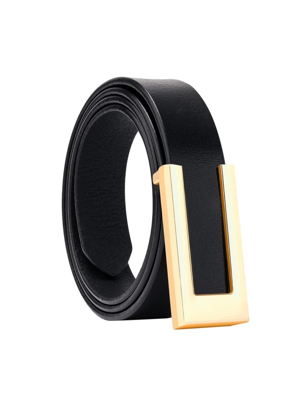 🔹 Women’s Black Leather Belt with Gold Buckle